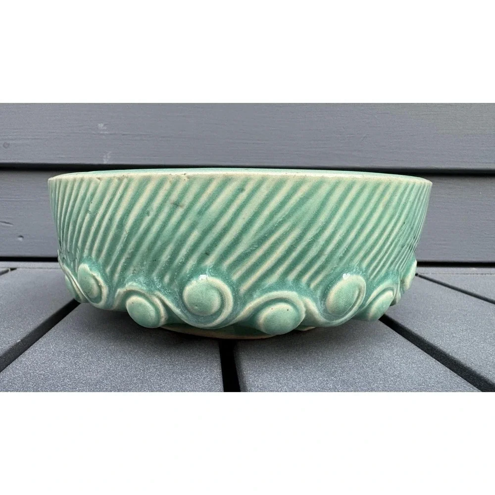 Vintage McCoy pottery ceramic wave design bulb succulent planter green turquoise